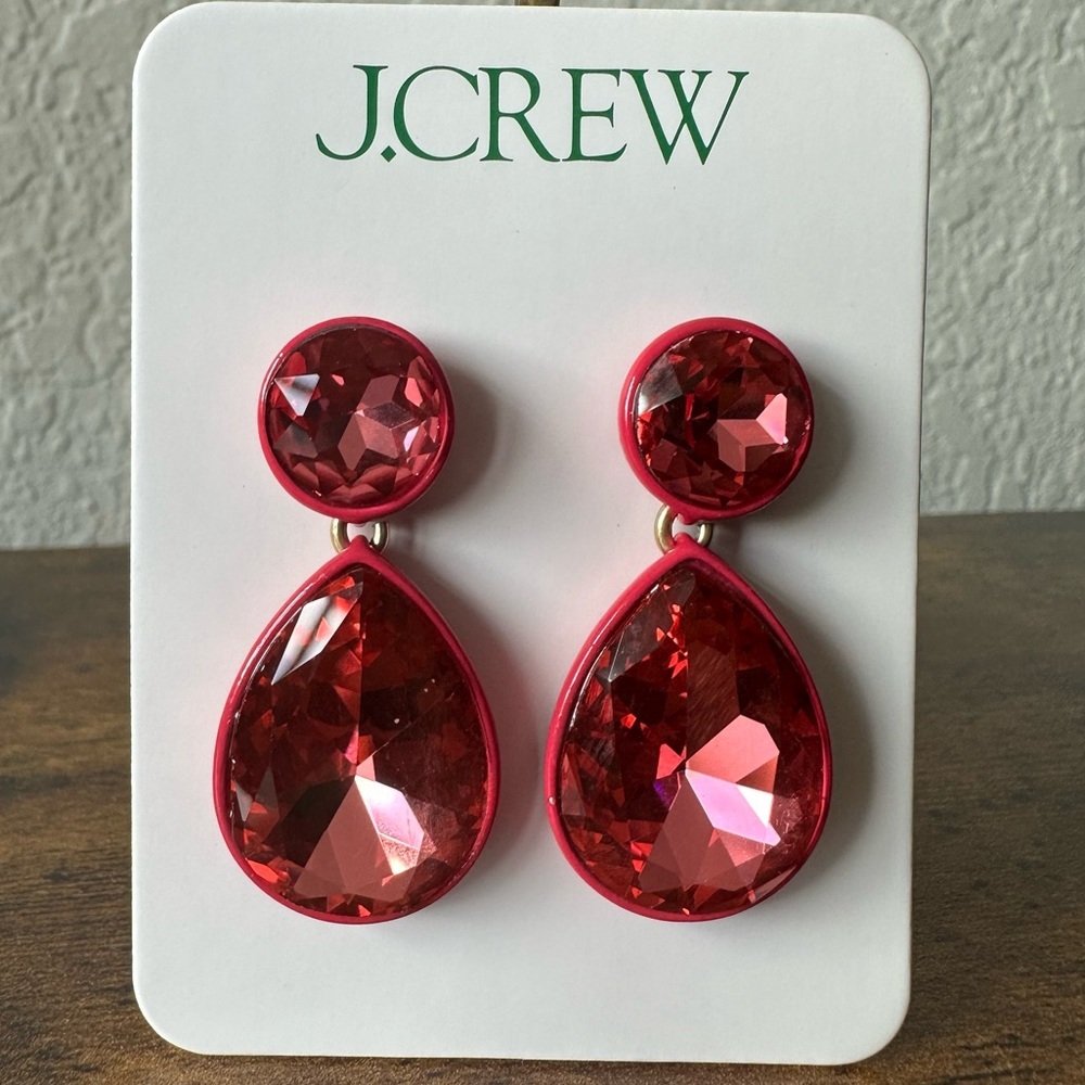 J. Crew Pink-Red Faceted Teardrop Drop Earrings - Picture 3 of 4